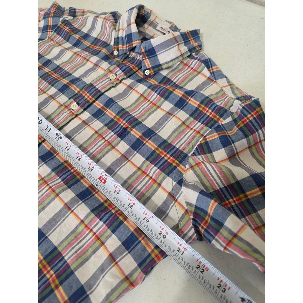 Ralph Lauren Bleeding Madras Shirt Mens M Blue White Plaid Button Down SS